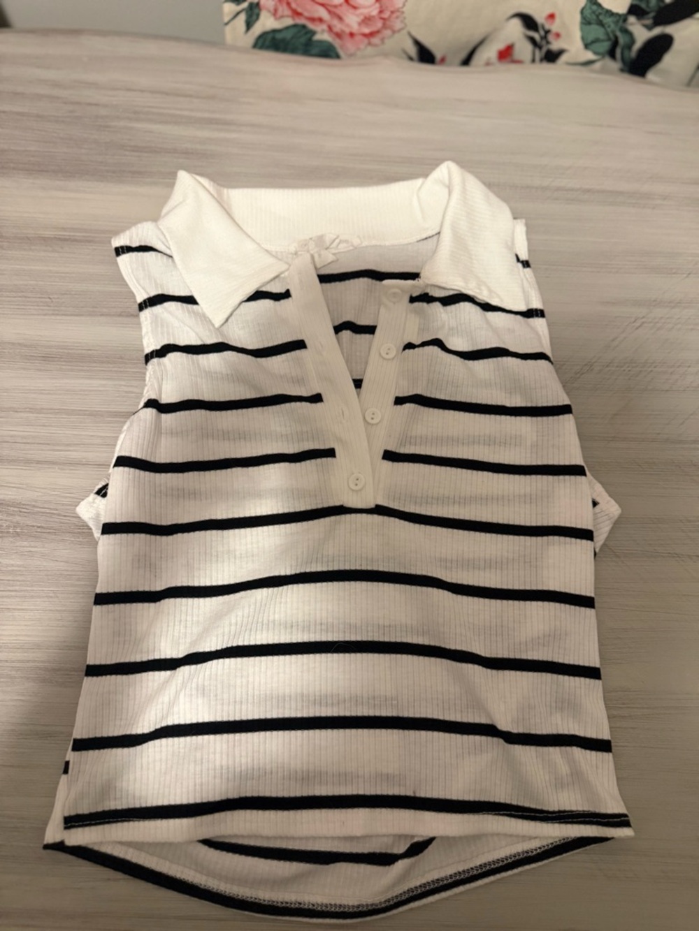 Caution To The Wind White Sleeveless Crop Tank with Black Stripes